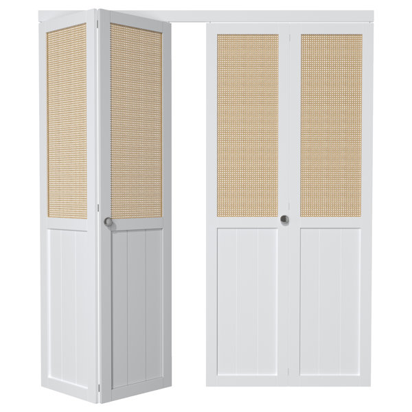 HOZONE Bifold Closet Doors Solid Manufactured Wood Cane Weaving BiFold